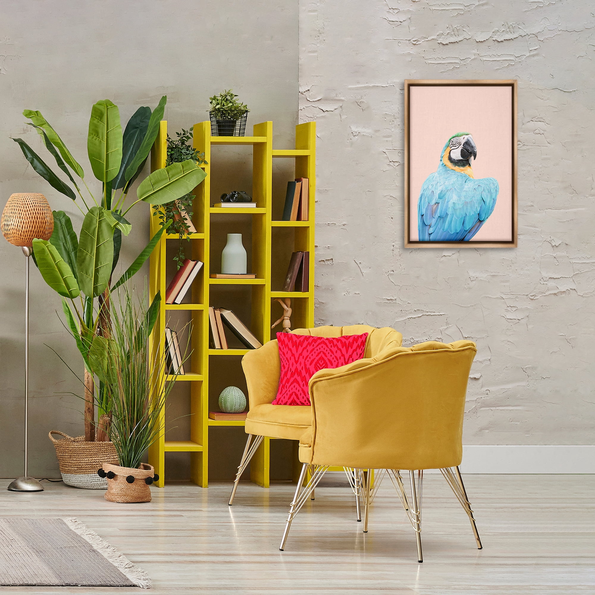 Stupell Industries Blue Ara Macaw Animals Painting Brown Floater Framed Canvas Art Print Wall Art, 17 x 25