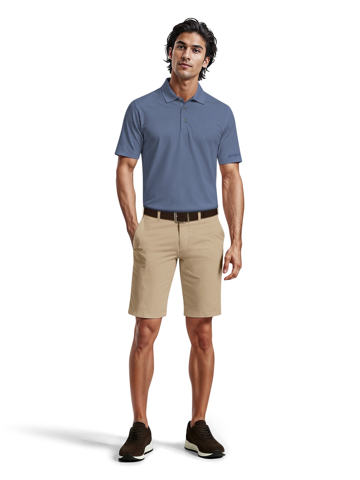 Ben Hogan Men's & Big Men's Performance Eco Mini Geo Jacquard Short Sleeve Polo Shirt, up to 5XL