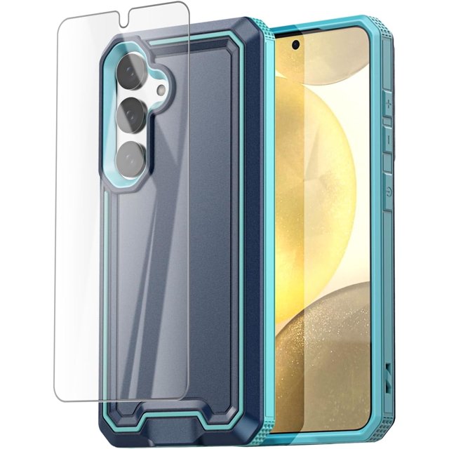 KOMI for Samsung Galaxy S24/S25 Case with Glass Screen Protector,Heavy Duty Drop Protection Full Body Rugged Shockproof Military Protective Tough Durable Cover for Galaxy S24/S25 6.1" 5G 2025 Blue