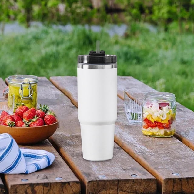 Vaso aislado, botella de agua de gran capacidad de doble pared de acero inoxidable a prueba de fugas, taza de agua para el hogar, viajes, viaje por carretera, al aire libre, Blanco 900ml BLESIY vaso aislado