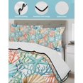 thumbnail image 3 of Twin XL Quilt Bedding Set, Coastal Reversible Summer Quilt 3 Pieces, Nautical Summer Beach Coral Starfish Shell Lightweight Bedspreads Coverlets with 2 Pillow Shams for All Seasons, 3 of 5