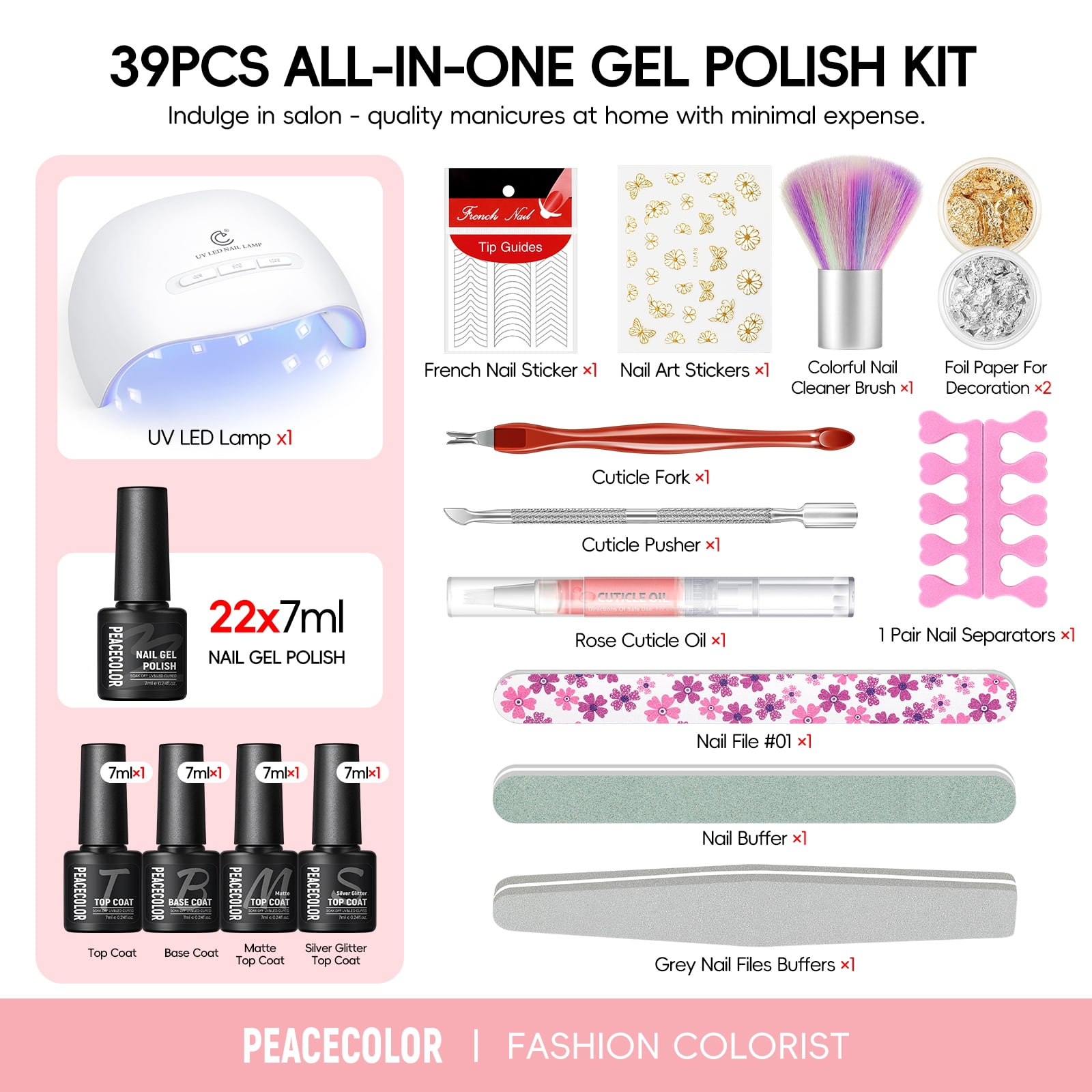 39pc Gel Nail Polish Kit with U V Light Pink Brown Nude Dark Red 22 Colors Gel Polish Set French Nail Art for Beginners Manicure DIY Gifts for Women