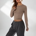 thumbnail image 3 of Komoo Fall Casual Slim Fit Basic Crop Tops Solid Long Sleeve Crew Neck Crop Tee Top Tight Tee Shirts, 3 of 10
