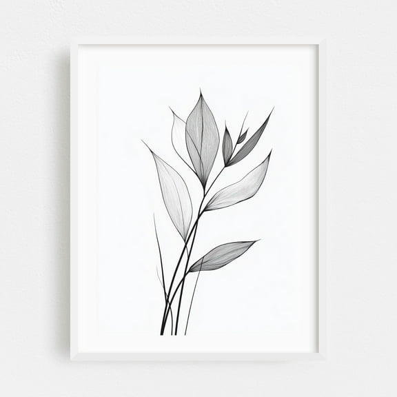 Fine Line Botanical Art - Line Drawing White Framed Wall Art Print 16 x 20 inches