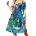 thumbnail image 1 of Vestido de manga corta con estampado floral azul y dorado vestidos con mangas largas vestidos elegantes tallas grandes falda de verano, 1 of 7