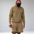 thumbnail image 3 of Dqueduo Men's Casual Sets, Solid Color Hooded Long Sleeve Hoodie with Drawstring Elastic Waist Shorts, Loose Oversized Two-Piece Hoodie and Shorts Set, 3 of 6