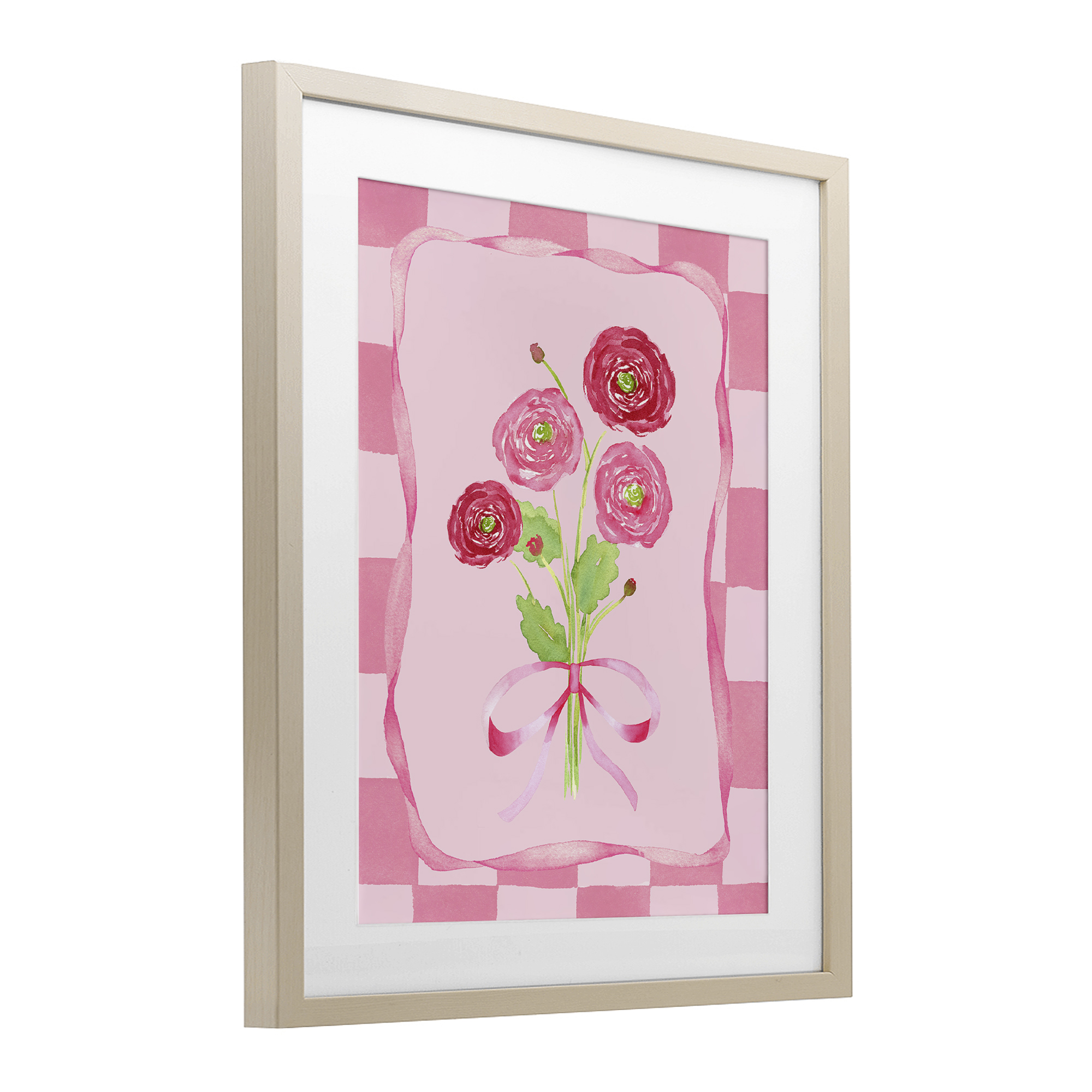 Pretty And Sweet Ranunculus Birch Framed Print Under Glass, design by Nina Jacobs