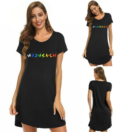 

Women s Fashion Women Sleeping Short Sleeve Sleep Dress Cute Print Night Shirts Comfy Sleepwear winter clothes for women