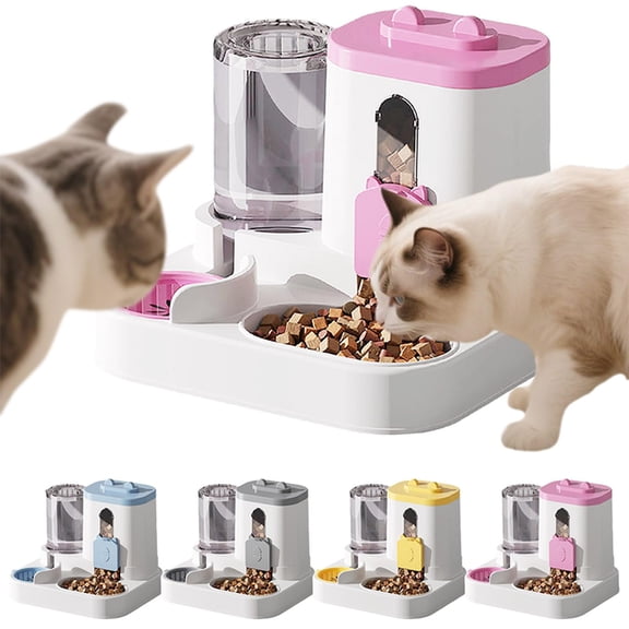 Automatic Pet Feeder Combined Water and Station Small Pink Plastic Sculpted Piece for Cats Great Gift for Cat Owners