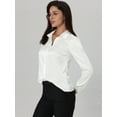 thumbnail image 3 of Unique Bargains Women's Lapel V Neck Long Sleeve Silk Office Work Top S White, 3 of 6