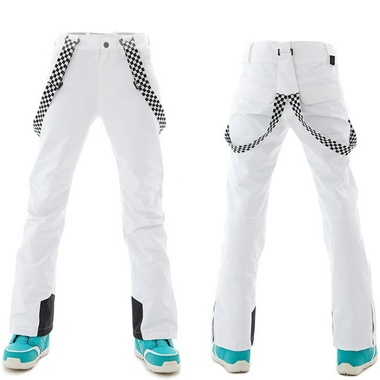 Hotian Women Insulated Snow Pants Waterproof Outdoor Ski Bibs with  Adjustable Suspenders White L 