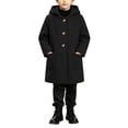 thumbnail image 4 of Kids Wool Winter Overcoat, Hooded Long Sleeve With Pockets, Solid Color Warm Outerwear For Boys Girls Black 4-5Years, 4 of 9