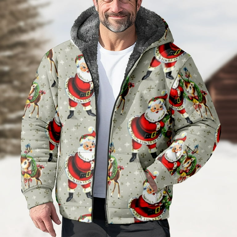 DDAPJ pyju Ugly Christmas Jackets for Men 2023 Clearance,Santa Claus Print  Zip Up Hoodie Coats Sherpa Lined Hooded Jacket Oversized Thick Warm Winter  Coat with Pockets S - 6XL 