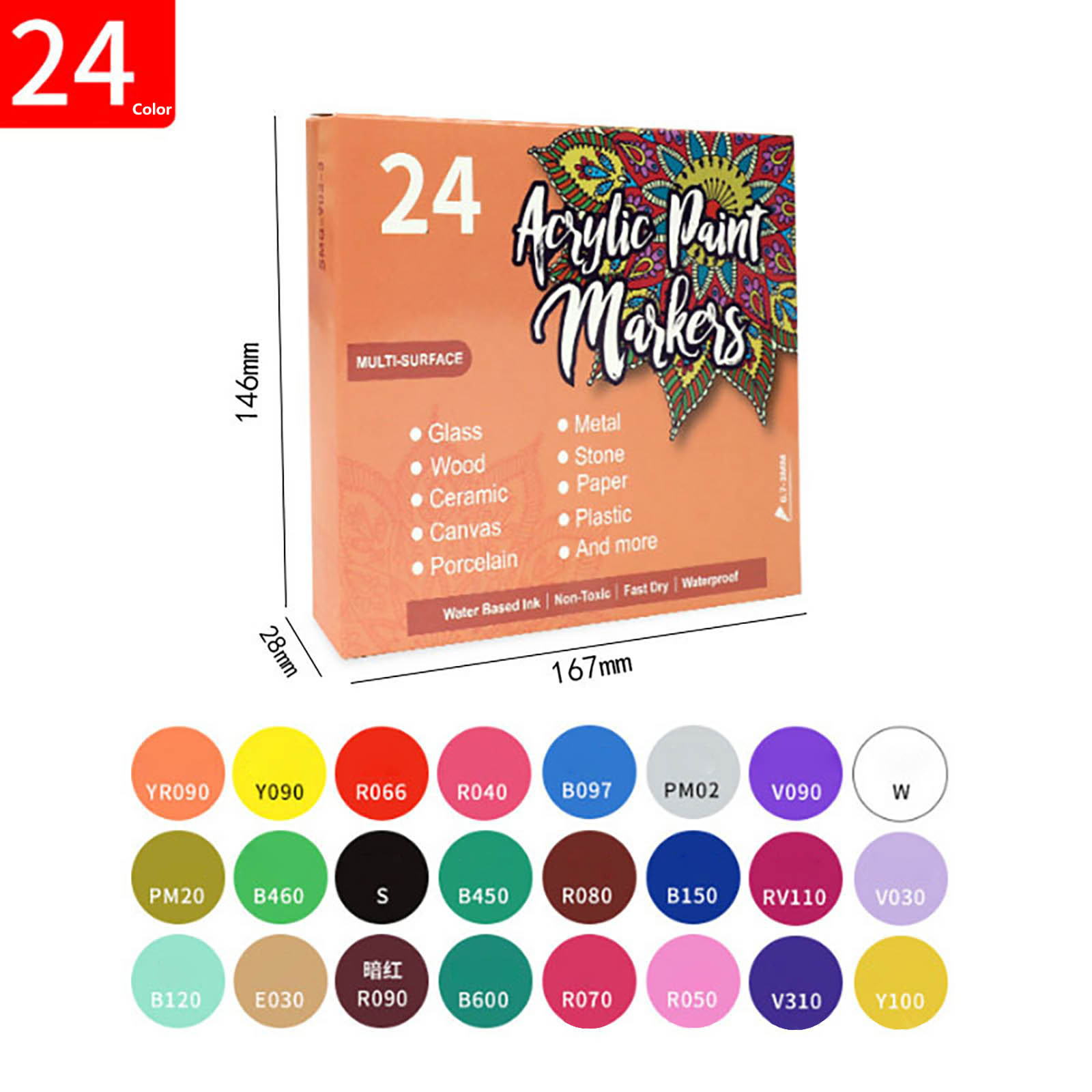 24 PC Nail Art Pens Set, Quick Dry Nail Art Markers Acrylic Paint Pens Kit, for Graffiti Dotting Drawing Painting Nail Point, Decoration Nail DIY Polish Pens(C)