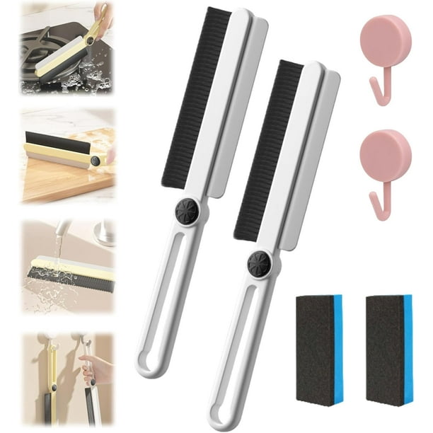 Cepillos de limpieza de grietas de cerdas duras con raspador, cepillo de limpieza de grietas giratorio multifunción, herramienta de limpieza de grietas giratoria para el hogar para inodoro, baño, freg