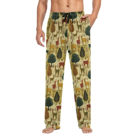 joogoo Men's Pajama Pants Vintage Deers Tree Soft Long Sleep Lounge Pjs Bottoms L