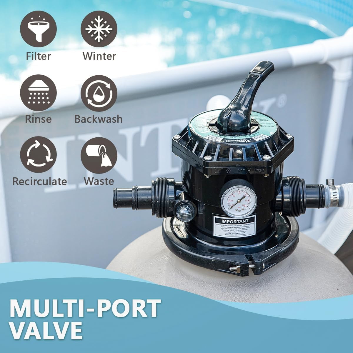 XtremepowerUS 19-Inch Sand Filter Pump System, 1.5 HP Above-Ground Pool Pump, 4,500 GPH High-Flow Motor, 7-Way Multi-Port Valve, Fits Pools Up to 18,000 Gallons
