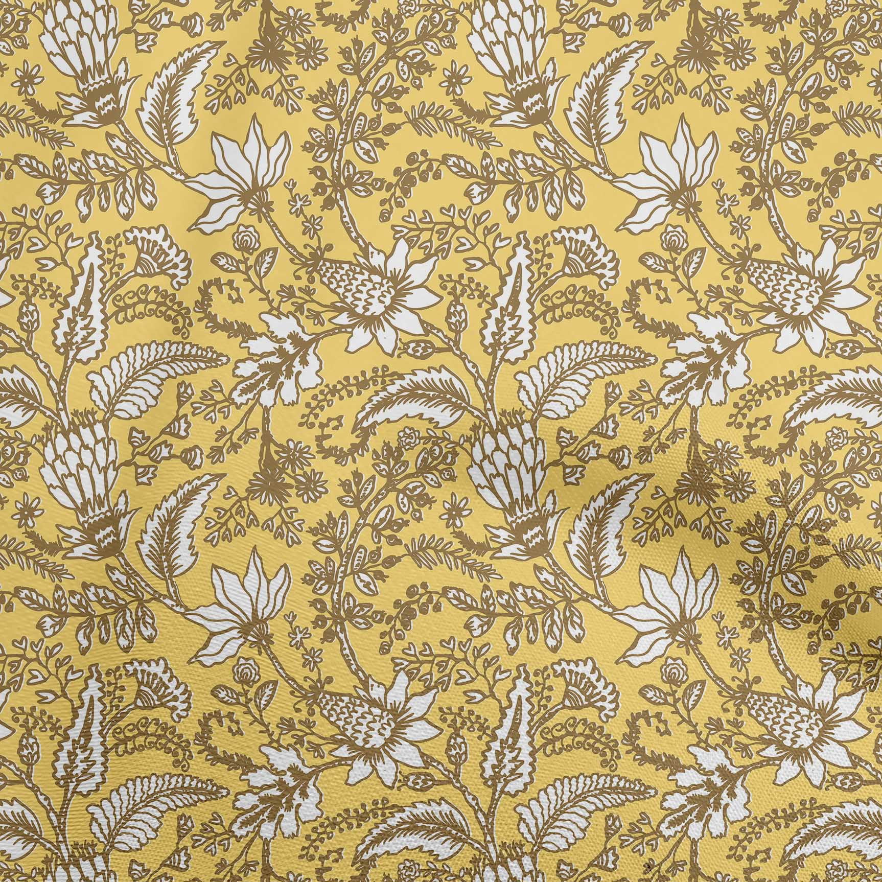 oneOone Silk Tabby Yellow Fabric Jacobean Floral Fabric For Sewing
