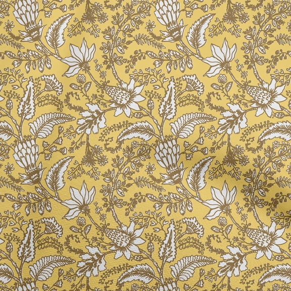 oneOone Georgette Viscose Yellow Fabric Jacobean Floral Dress Material Fabric Print Fabric By The Yard 42 Inch Wide