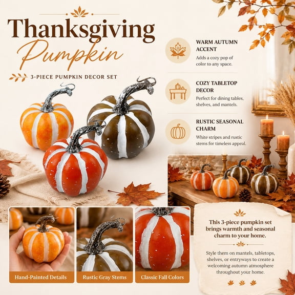 Fall Pumpkin Decor 4 Large Orange Fake Pumpkin Fall Decorations, Artificial Pumpkins Harvest Faux Foam Pumpkins for Fall Autumn Halloween Thanksgiving Decorations Outdoor