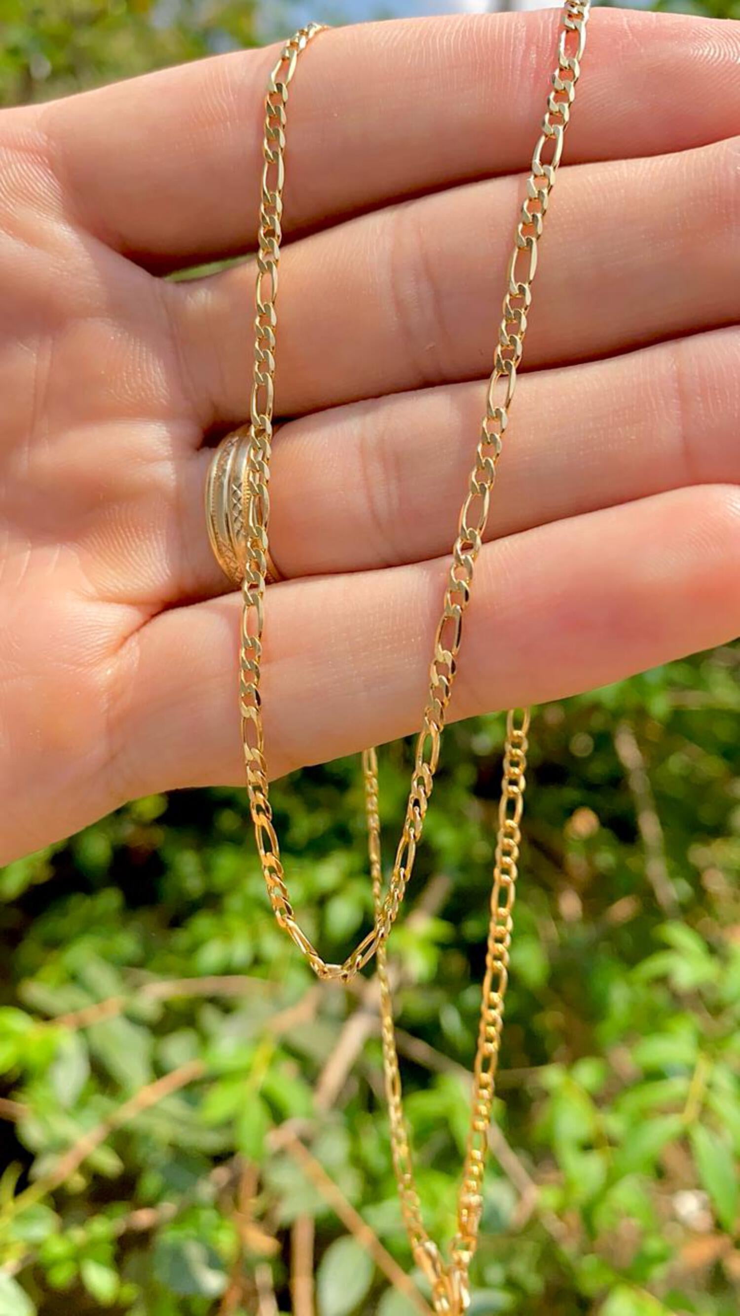 14K Gold Filled Figaro Link Chain Necklace For Men Gifts 24" Fashion Design