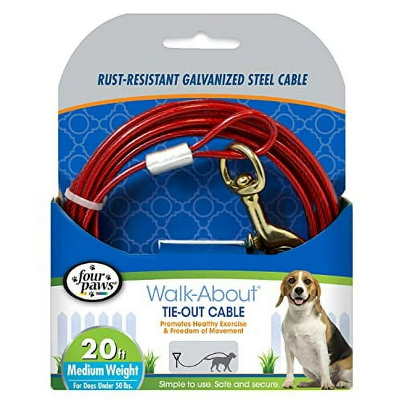 Four Paws Dog Tie Out Cable - Medium Weight - Red(20")
