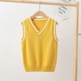 thumbnail image 2 of TSSOE Boys Girls V-Neck Sleeveless Knitted Waistcoat Sweater Vest School Uniform Pullover Crochet Top Yellow 160, 2 of 4