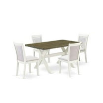 East West Furniture X076MZ001-5 5-Piece Dining Set Consists of a Wooden Dining Table and 4 Cream Dining Chairs - Wire Brushed Linen White Finish
