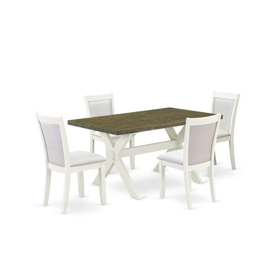 East West Furniture X076MZ001-5 5-Piece Dining Set Consists of a Wooden Dining Table and 4 Cream Dining Chairs - Wire Brushed Linen White Finish