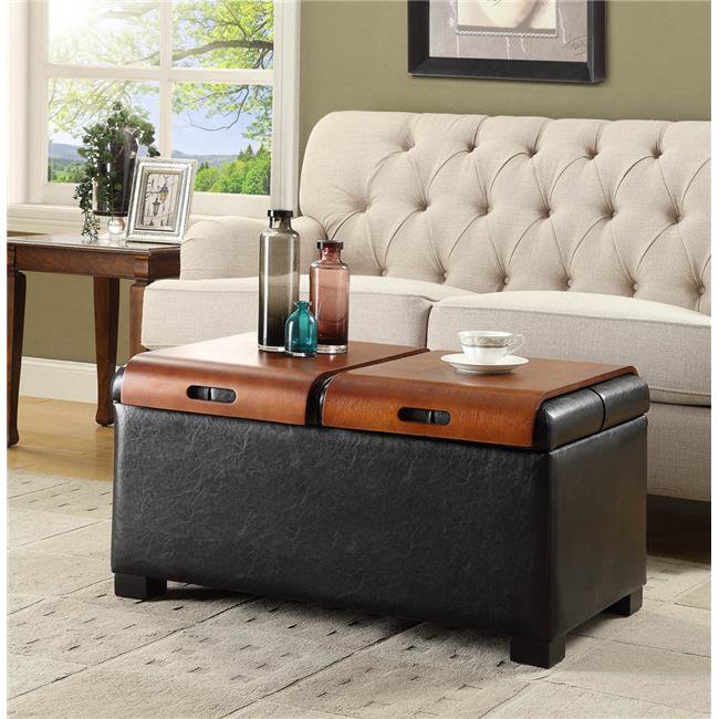 Storage Ottoman with Trays, Black 34.75 x 19.5 x 17.75 in. Walmart