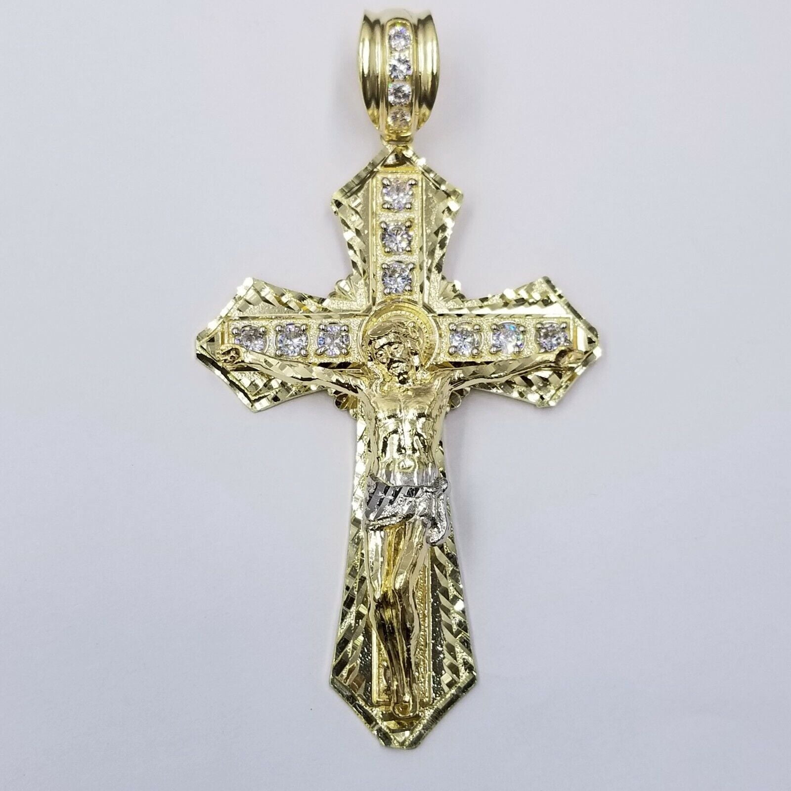 10k Gold Mens Byzantine Box Necklace 26" Cross Charm Pendant Jesus (length:Chain with Charm;)
