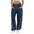 thumbnail image 1 of Pantalones Deportivos Holgados de Pierna para Mujer, Informales, con Cordón Ajustable y Cintura Elástica, en Colores Contrastantes, Estilo Y2K. Azul Oscuro S, 1 of 8