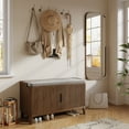 thumbnail image 6 of UGTOO Walnut Entryway Bench with Storage & Cushioned Seat Adjustable Shelves, 5 Sturdy Legs, Easy Assembly for Hallway/Closet (39.3"L x 21"H), 6 of 11