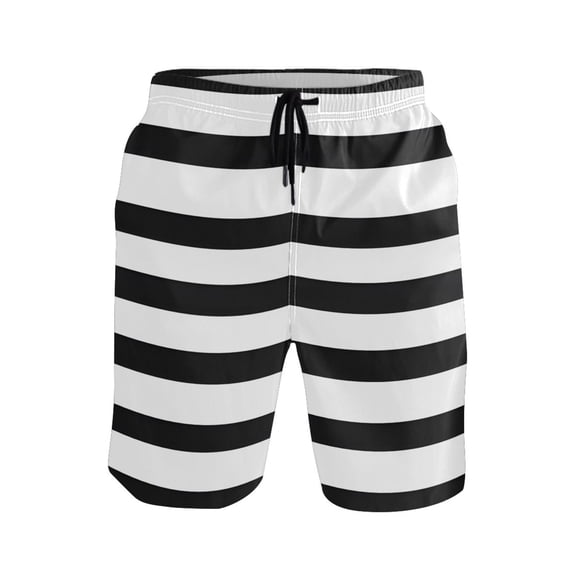 Minimalist Black and White Stripe Mens Swim Trunks Quick Dry Board Shorts Breathable Fit Beach Shorts Swimwear