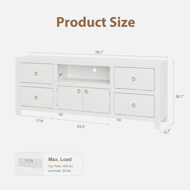 EDTara Tv Stand In Farmhouse Style, Accommodates Up To 80 Inch Tvs, Entertainment Console With 6 Storage Drawers and Open Shelf