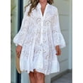 thumbnail image 4 of Women'S 2025 Lace Eyelet Embroidery Dress V-Neck Trumpet Sleeve Boho Flowy Swing Dress White S, 4 of 9