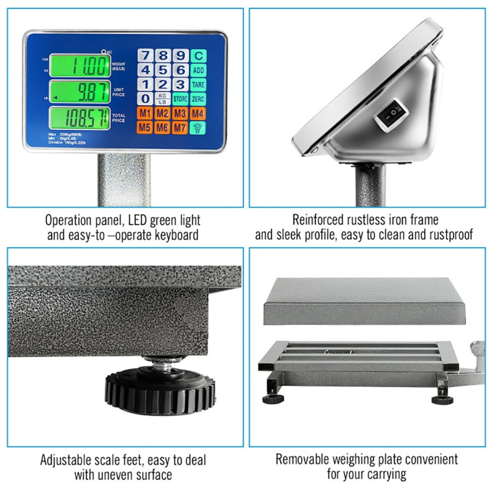 Yardi Yard 660 lbs Weight Platform Scale Digital Floor Folding Scale, Deli Scale Price Computing Commercial Food Produce Electronic Counting Weight
