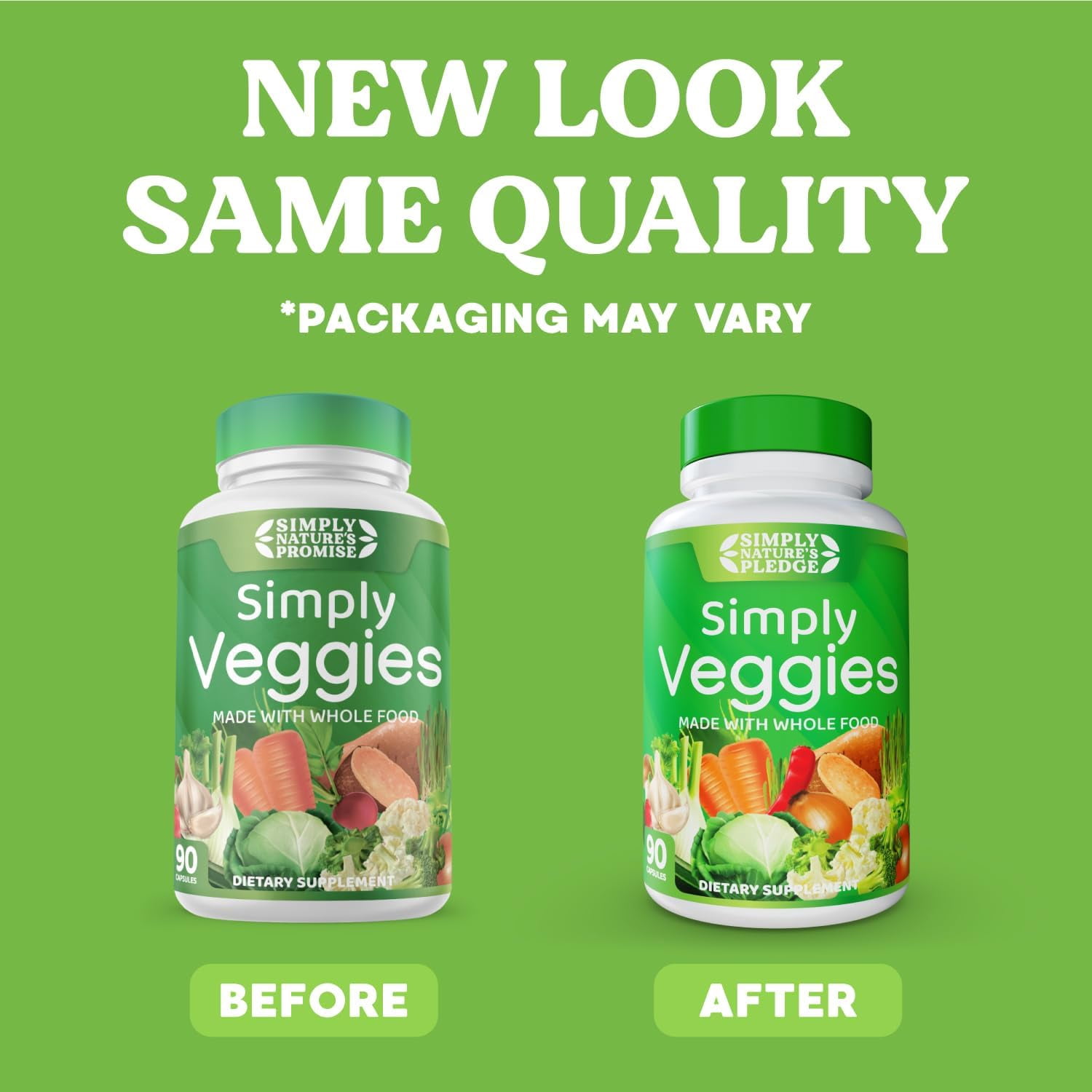 Simply Nature's Pledge - Made with Whole Food Superfoods, Packed with Beta Carotene & 18 Different Vegetables - 100% Soy Free - 90 Veggie Capsules