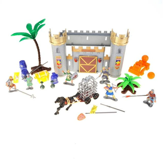Figurine d'Action Château Chevaliers Ensemble de Jeu Armée avec Château Assemblable pour Enfants, Multicolore