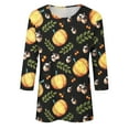 thumbnail image 5 of Odeerbi Halloween Vintage Pumpkin Shirts for Women Retro Graphic Blouse Fashion Printing Loose T-shirt Three Quarter Sleeve Round Neck 2025 Casual Tops Yellow, 5 of 5