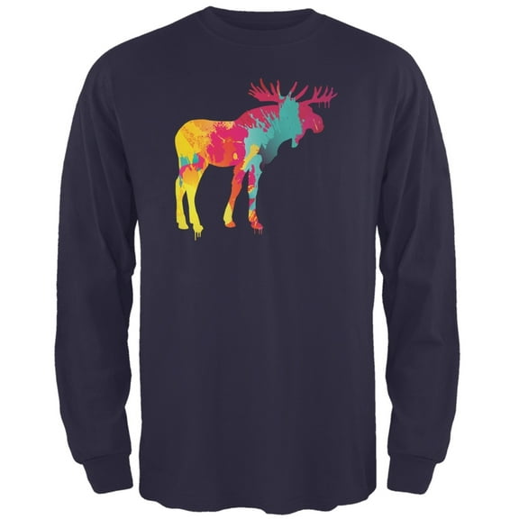 Splatter Moose Navy Adult Long Sleeve T-Shirt - Small