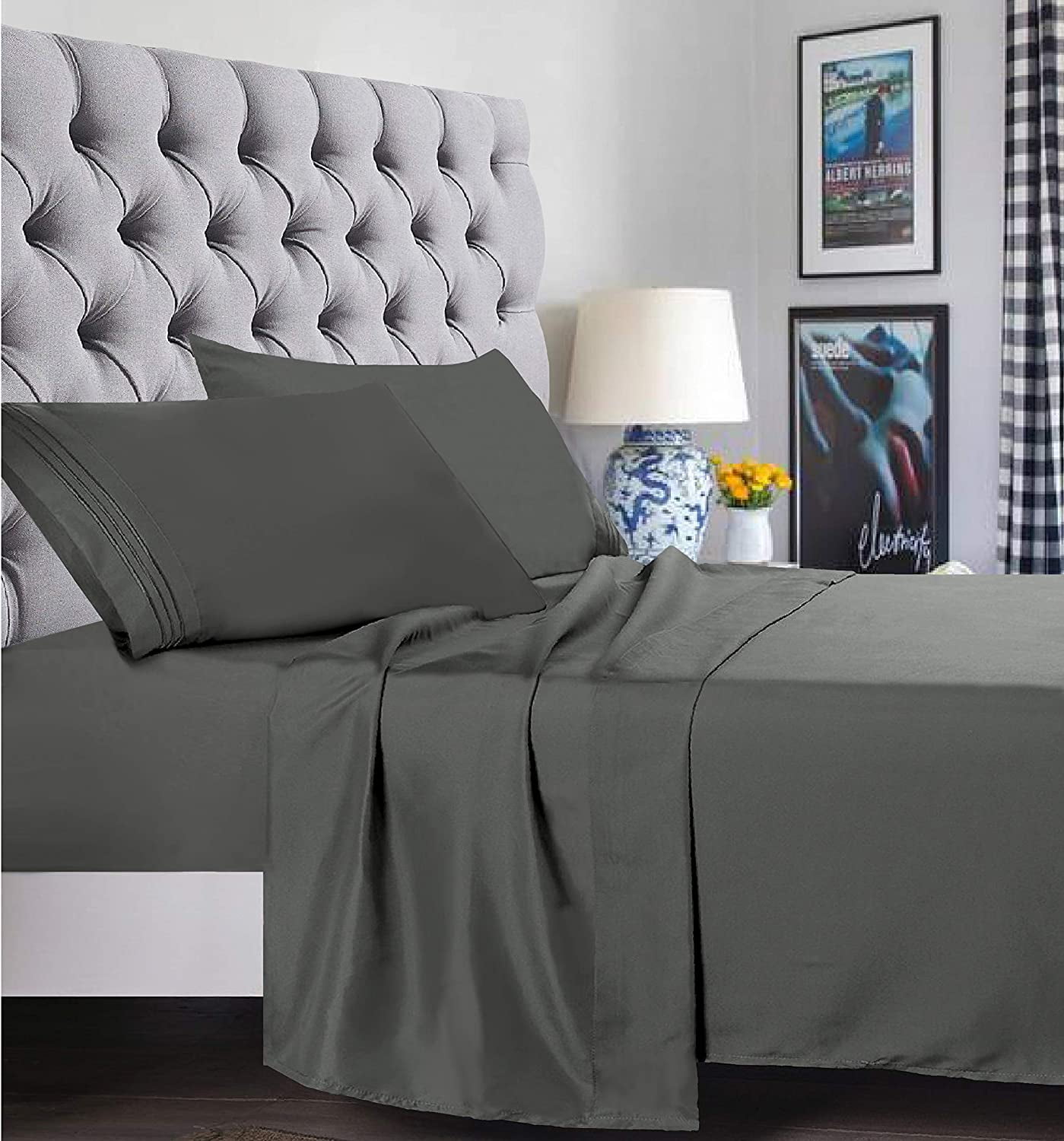Bed Sheet Set - Brushed Microfiber Bedding - Bedding Sheets & Pillowcases - Deep Pockets - Easy Fit - Breathable & Cooling Sheets, Full, Grey