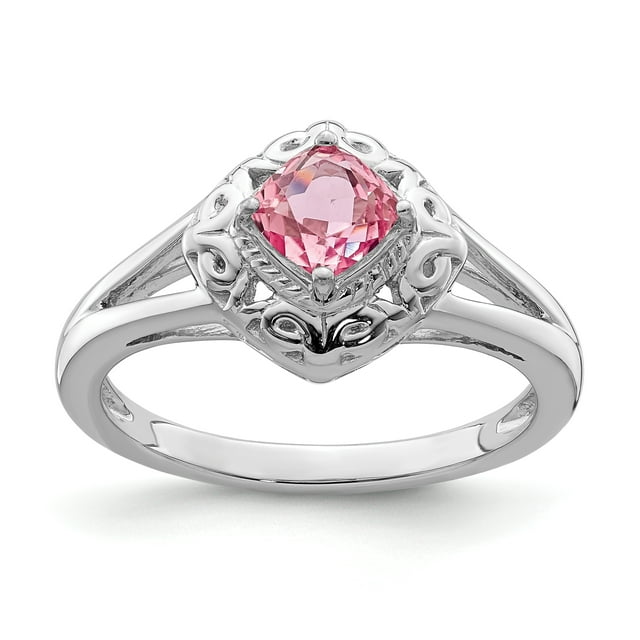 925 Sterling Silver Rhodium-plated Pink Tourmaline Ring