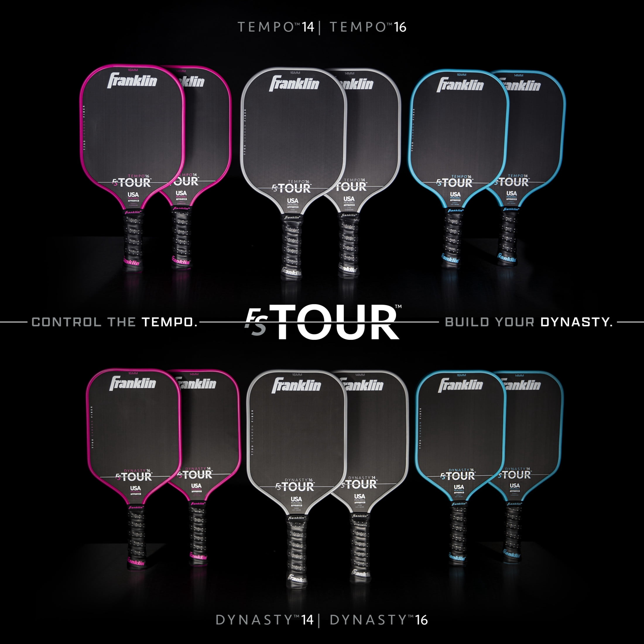 Franklin Sports Pro Pickleball Paddles - FS Tour Series Carbon Fiber Pickleball Paddles - Official USA Pickleball (USAPA) Approved Paddles - Dynasty Pro Player Paddle - 16mm Polymer Core - Blue