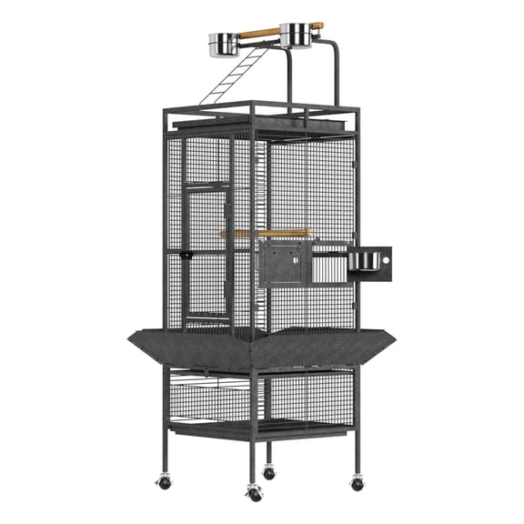 61 Inch Large Bird Cage, Metal Bird Fight Cage with Play Top, Rolling Stands, Feed Bowls, Wide Tall Parrot Cage for Parakeets, Conures, Cockatiel, Cockatoo