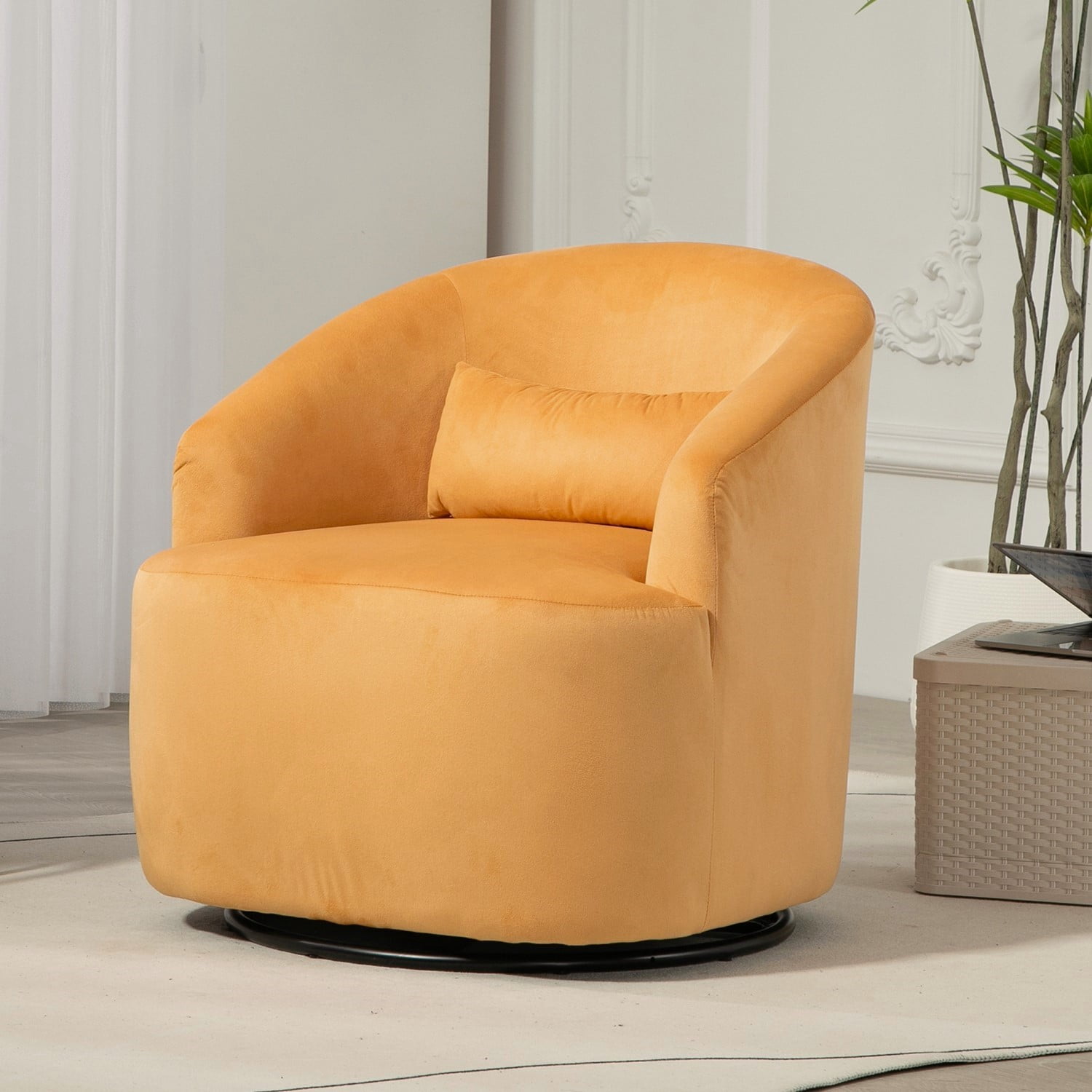 US Pride Furniture Accent Chair with Barrel-shaped Design and 360 Degree Swivel Feature Mustard Yellow