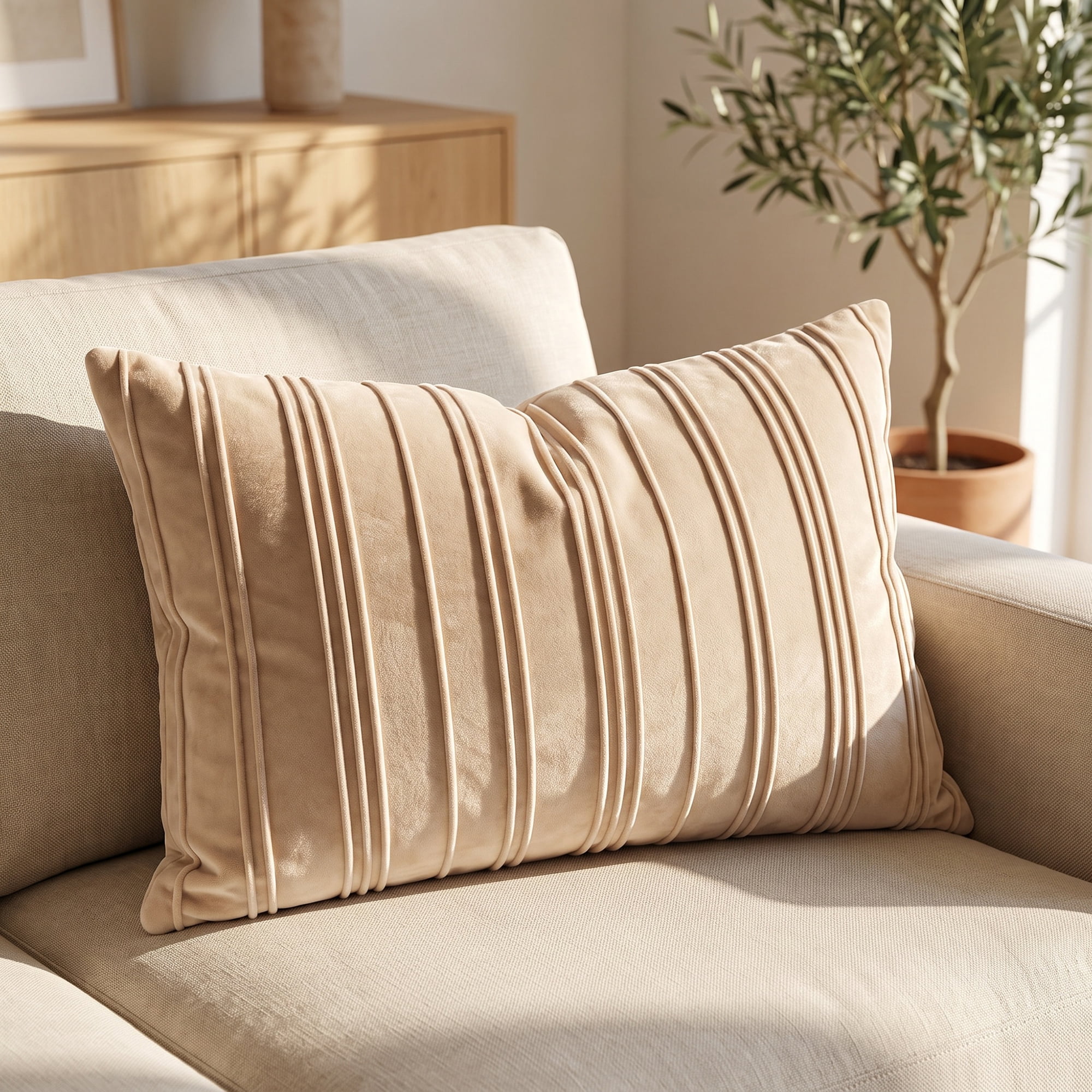 Unique Bargains 2Pcs Pleated Textured Throw Pillow Covers Couch Cushion Cases Beige 20" x 12"