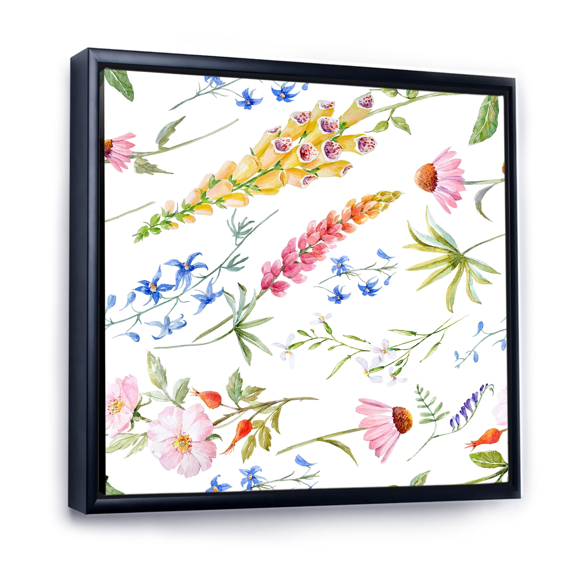 Designart 'Vibrant Summer Wildflowers On White I' Traditional Framed Canvas Wall Art Print