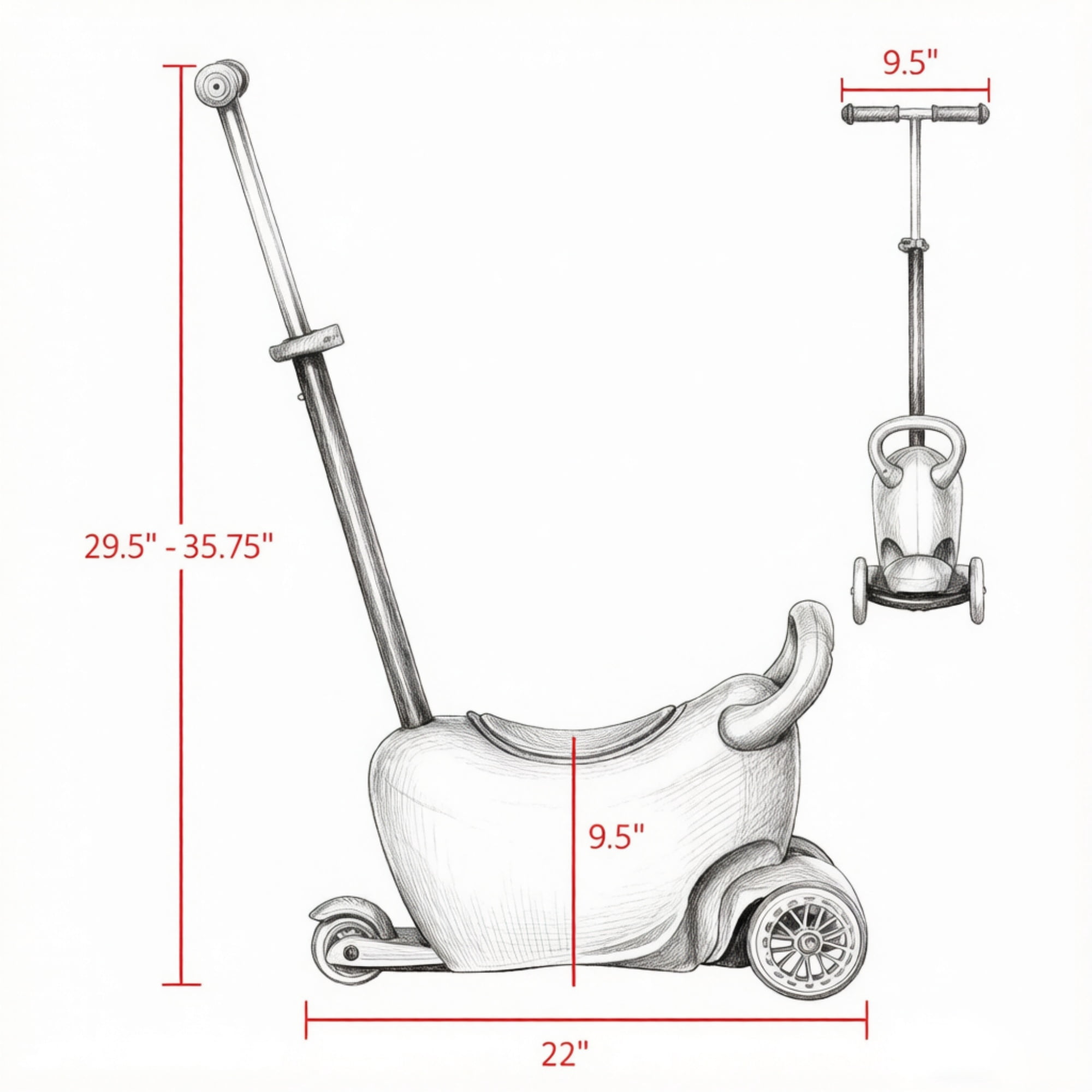 3-in-1 Ride on Push Car Kids Scooter Sliding Walker with Adjustable Handlebar 3 Balanced Wheels Removable Storage Seat for Ages 2-6, Pink