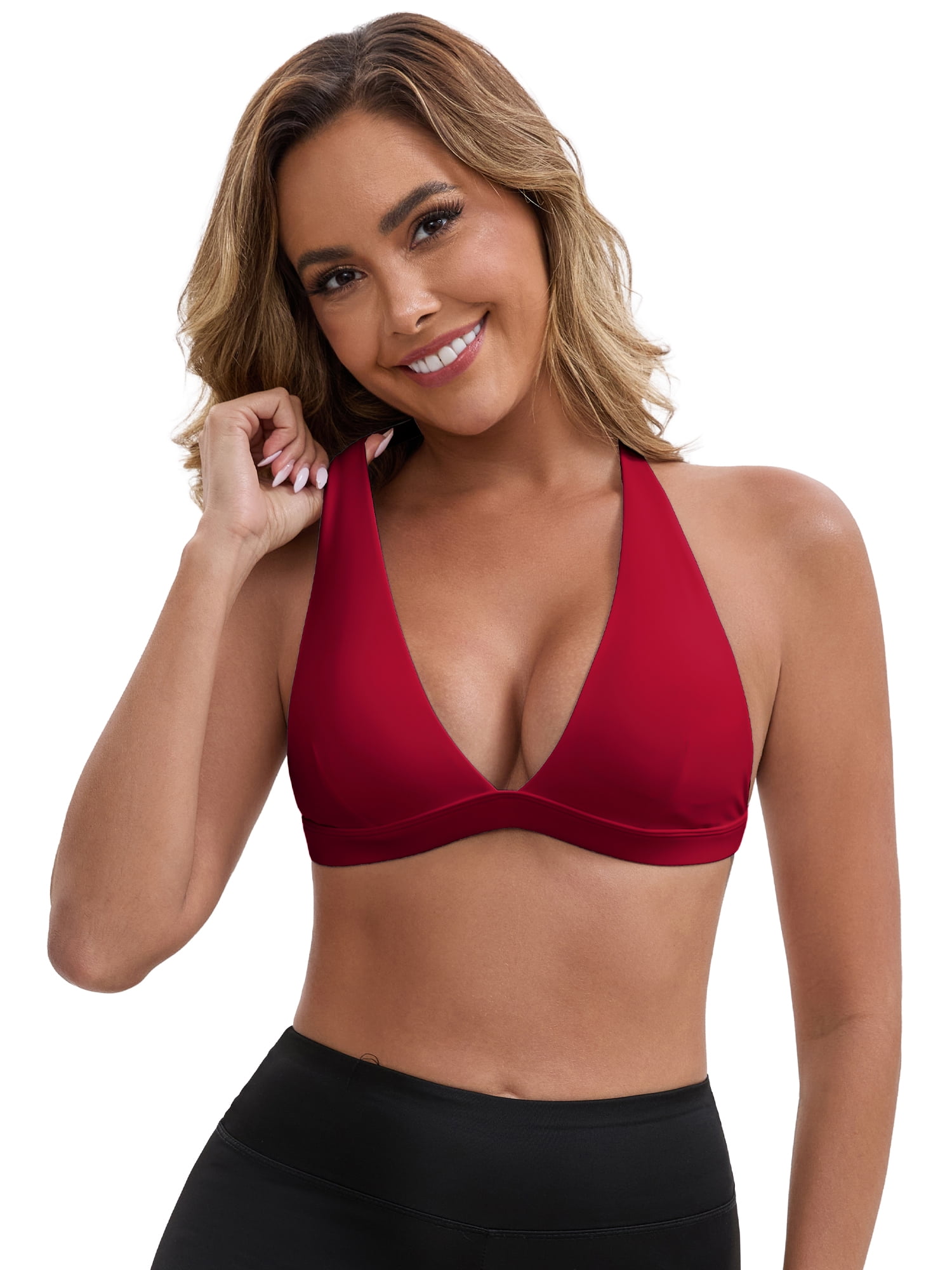 DARING DIVA Backless Plunge Sports Deep V Halter Neck Bras XL Red
